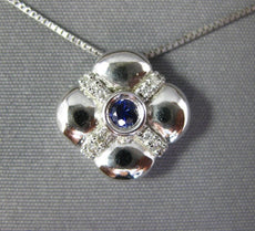 ESTATE .18CT DIAMOND & AAA SAPPHIRE 14KT WHITE GOLD 3D FLOWER SQUARE FUN PENDANT