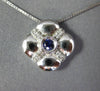 ESTATE .18CT DIAMOND & AAA SAPPHIRE 14KT WHITE GOLD 3D FLOWER SQUARE FUN PENDANT