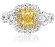 1.59CT WHITE & FANCY YELLOW DIAMOND 18KT 2 TONE GOLD 3D INFINITY ENGAGEMENT RING