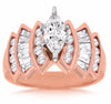 ESTATE 1.45CT MARQUISE ROUND & BAGUETTE DIAMOND 14KT ROSE GOLD ENGAGEMENT RING
