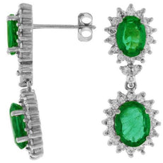 ESTATE 5.10CT DIAMOND & AAA EMERALD 14K WHITE GOLD 3D CLASSIC OVAL HALO EARRINGS