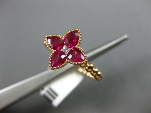 ESTATE 1.12CT DIAMOND & AAA RUBY 14KT ROSE GOLD SQUARE 4 LEAF CLOVER FLOWER RING