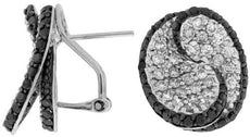 ESTATE 1.90CT WHITE & BLACK DIAMOND 14K WHITE GOLD 3D LOVE KNOT CLIP ON EARRINGS