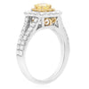 ESTATE 1.37CT WHITE & FANCY YELLOW DIAMOND 18KT 2 TONE GOLD HALO ENGAGEMENT RING