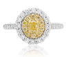 ESTATE 1.08CT WHITE & FANCY YELLOW DIAMOND 18KT 2 TONE GOLD HALO ENGAGEMENT RING