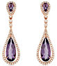 ESTATE LARGE DIAMOND & AAA AMETHYST 14KT YELLOW GOLD 3D CLUSTER HANGING EARRINGS