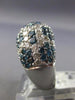 ESTATE WIDE 4.68CT WHITE & BLUE DIAMOND 14KT WHITE GOLD 3D MULTI ROW FLOWER RING