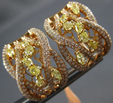 ESTATE LARGE 2.30CT WHITE & FANCY YELLOW DIAMOND 18KT ROSE GOLD HANGING EARRINGS