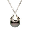 ESTATE AAA TAHITIAN PEARL 14KT WHITE GOLD MULTI LEAF SOLITAIRE FLOATING PENDANT