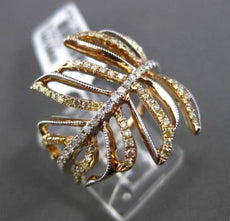 ESTATE WIDE .67CT FANCY YELLOW & WHITE DIAMOND 18KT ROSE GOLD 3D LEAF RING CUTE!