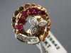 ANTIQUE LARGE .50CT DIAMOND & AAA RUBY 14K WHITE & ROSE GOLD FLOWER RING #25642