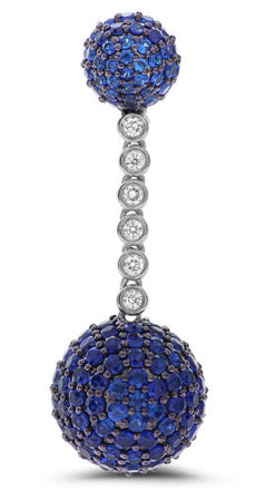 ESTATE 8.99CT DIAMOND & AAA SAPPHIRE 18KT WHITE GOLD 3D PAVE BALL DROP EARRINGS