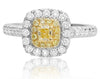 ESTATE 1.01CT WHITE & FANCY YELLOW DIAMOND 18KT 2 TONE GOLD HALO ENGAGEMENT RING
