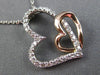 ESTATE .43CT DIAMOND 14K WHITE & ROSE GOLD 3D DOUBLE HEART LOVE FLOATING PENDANT