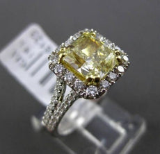 ESTATE LARGE 2.96CT GIA FANCY YELLOW DIAMOND 18K TWO TONE GOLD ENGAGEMENT RING