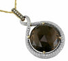 14.69CT WHITE & MOCHA DIAMOND & AAA SMOKY TOPAZ 14K YELLOW GOLD 3D ROUND PENDANT