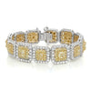 LARGE 17.38CT WHITE & FANCY YELLOW DIAMOND 18K 2 TONE GOLD HALO TENNIS BRACELET