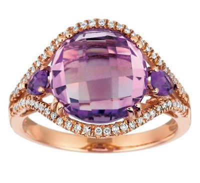 ESTATE 4.98CT DIAMOND & AAA EXTRA FACET AMETHYST 14KT ROSE GOLD 3D WAVE FUN RING