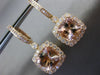 ESTATE LARGE 4.68CT DIAMOND & AAA MORGANITE 14K YELLOW GOLD SQUARE HALO EARRINGS
