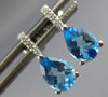 ESTATE 2.02CT DIAMOND & AAA BLUE TOPAZ 14K WHITE GOLD TEAR DROP HANGING EARRINGS