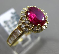ESTATE WIDE 2.57CT DIAMOND & RUBELLITE 18KT YELLOW GOLD HALO ENGAGEMENT RING
