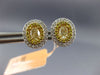 ESTATE 1.02CT WHITE & FANCY YELLOW DIAMOND 18KT 2 TONE GOLD DOUBLE HALO EARRINGS