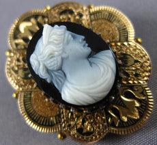 ANTIQUE VICTORIAN AAA BLUE CAMEO 14KT YELLOW GOLD HANDCRAFTED PENDANT #21626