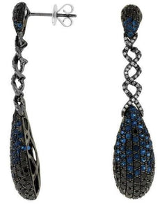ESTATE 4.53CT WHITE & BLACK DIAMOND & AAA SAPPHIRE 14KT WHITE GOLD 3D EARRINGS
