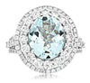 ESTATE LARGE 6.90CT DIAMOND & AAA AQUAMARINE 14KT WHITE GOLD 3D OVAL HALO RING