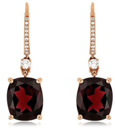 ESTATE 4.05CT DIAMOND & AAA RHODOLITE 14KT ROSE GOLD LEVERBACK HANGING EARRINGS