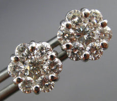 ESTATE LARGE 1.15CT DIAMOND 14KT WHITE GOLD FLOWER CLUSTER STUD EARRINGS #22438