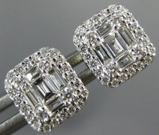 ESTATE .50CT DIAMOND 18K GOLD ROUND & BAGUETTE CLUSTER HALO SQUARE STUD EARRINGS