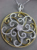 LARGE .75CT DIAMOND 18KT WHITE & YELLOW GOLD 3D CIRCULAR FLOWER FILIGREE PENDANT