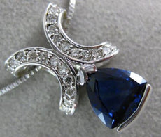 ANTIQUE 2.36CT DIAMOND & AAA SAPPHIRE 18K WHITE GOLD 3D TRILLION PENDANT #10391