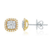 ESTATE .31CT DIAMOND 14KT TWO TONE GOLD 3D SOLITAIRE DOUBLE HALO STUD EARRINGS