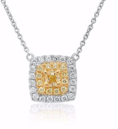 ESTATE .58CT WHITE & FANCY YELLOW DIAMOND 18KT TWO TONE GOLD 3D SQUARE NECKLACE