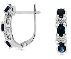 ESTATE 1.19CT DIAMOND & AAA SAPPHIRE 14KT WHITE GOLD 3D X LOVE HANGING EARRINGS