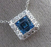 ESTATE 1.0CT ROUND DIAMOND & BLUE TOPAZ 14KT WHITE GOLD 3D HALO CLASSIC NECKLACE