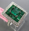 LARGE 3.24CT DIAMOND & AAA COLOMBIAN EMERALD 18K WHITE GOLD FILIGREE SQUARE RING