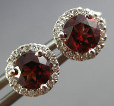 ESTATE 1.17CT DIAMOND & AAA GARNET 14KT WHITE GOLD ROUND HALO STUD EARRINGS