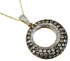 1.35CT WHITE & MOCHA DIAMOND 14KT YELLOW GOLD MULTI ROW CIRCLE OF LIFE PENDANT