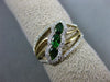 ESTATE WIDE .63CT DIAMOND & TSAVORITE 14KT YELLOW GOLD 3 STONE LEAF FLOWER RING