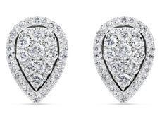 ESTATE .70CT DIAMOND 18K WHITE GOLD CLASSIC TEAR DROP CLUSTER HALO STUD EARRINGS