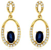 ESTATE .80CT DIAMOND & AAA SAPPHIRE 14K YELLOW GOLD OVAL ETOILE HANGING EARRINGS