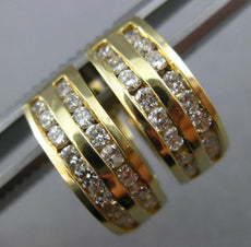 ESTATE 1.0CT DIAMOND 14KT YELLOW GOLD 3D CLASSIC TWO ROW HUGGIE EARRINGS #5319