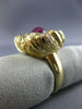 ESTATE LARGE 1.45CT DIAMOND & AAA CABOCHON RUBY 14KT YELLOW GOLD 3D FLOWER RING