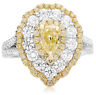 ESTATE LARGE 2.25CT WHITE & FANCY YELLOW DIAMOND 18KT GOLD HALO ENGAGEMENT RING