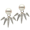 ESTATE .33CT DIAMOND & PEARL 14K WHITE GOLD MILGRAIN GRADUATING JACKET EARRINGS