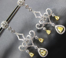 ESTATE LARGE 3.92CT WHITE & FANCY YELLOW DIAMOND 18KT 2 TONE GOLD HEART EARRINGS