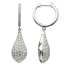 ESTATE 1.39CT DIAMOND 18KT WHITE GOLD 3D CLASSIC TEAR DROP PAVE HANGING EARRINGS